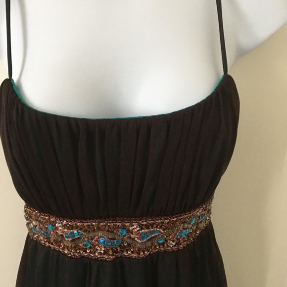 Intrigue Dark Brown Turquoise Hue Beaded Dress. Size M - Picture 4 of 8
